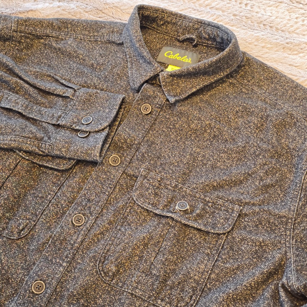 Cabelas Mens XL Lined Flannel Shirt Gray Marl Long Sleeve Button Down M10-SH594